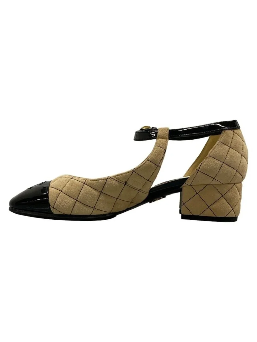 Chanel Pumps Mary Jane Quilted Beige Black Leather Heels